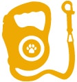 Ícono amarillo de una correa extensible para pasear a tu perro de forma segura.