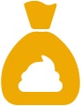 Ícono amarillo de una bolsita con residuos, representando la importancia de recoger los desechos durante los paseos.