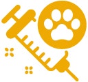 Ícono de una jeringa amarilla y una huella de perro en la parte superior