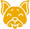 Ícono amarillo de un perro, representando el bienestar animal.
