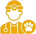 Ícono amarillo de un veterinario, simbolizando el cuidado de la salud animal.